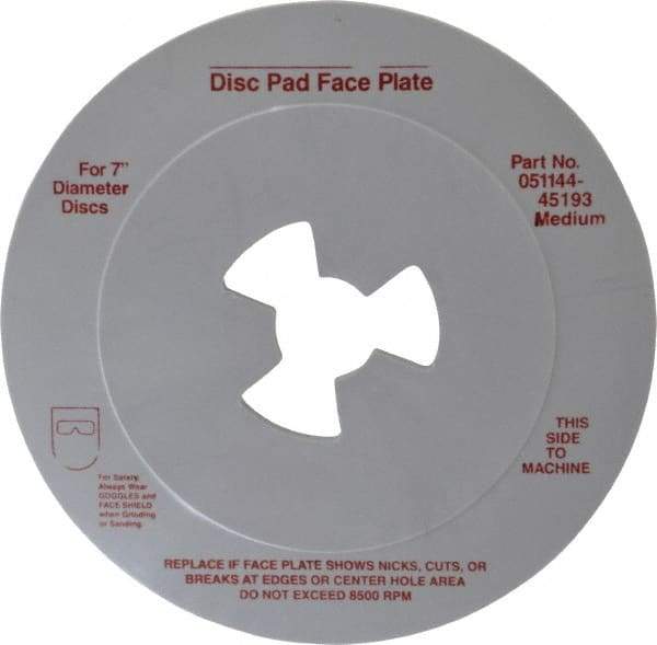 3M - 7" Max Diam, Abrasive Disc Face Plate - 5/8-11, 7,000 RPM - Eagle Tool & Supply