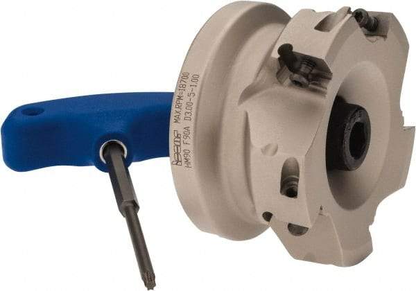 Iscar - 5 Inserts, 3" Cut Diam, 1" Arbor Diam, 0.56" Max Depth of Cut, Indexable Square-Shoulder Face Mill - 0/90° Lead Angle, 1-3/4" High, AD..1505.. & HM90 AD..1505.. Insert Compatibility, Series HM90 - Eagle Tool & Supply