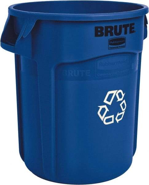 Rubbermaid - 32 Gal Blue Round Recycling Container - Polyethylene, 27-1/4" High - Eagle Tool & Supply
