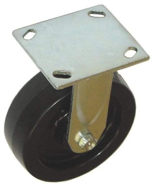 Value Collection - 4" Diam x 2" Wide x 5-5/8" OAH Top Plate Mount Rigid Caster - Phenolic, 800 Lb Capacity, Roller Bearing, 4 x 4-1/2" Plate - Eagle Tool & Supply