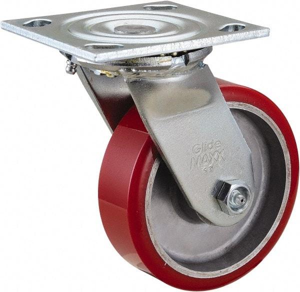Value Collection - 5" Diam x 1-1/2" Wide x 6-1/2" OAH Top Plate Mount Swivel Caster - Polyurethane, 720 Lb Capacity, Roller Bearing, 4 x 4-1/2" Plate - Eagle Tool & Supply
