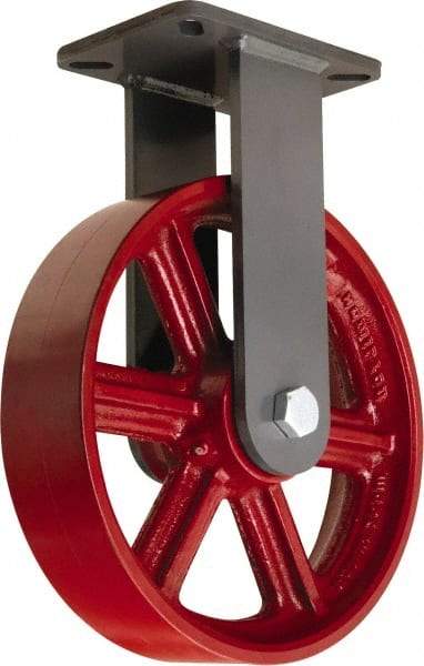 Hamilton - 12" Diam x 3" Wide x 15-1/2" OAH Top Plate Mount Rigid Caster - Cast Iron, 2,500 Lb Capacity, Straight Roller Bearing, 5-1/4 x 7-1/4" Plate - Eagle Tool & Supply
