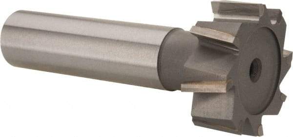 Made in USA - 1" Diam x 3/8" Face Width, Carbide-Tipped, 8 Teeth, Shank Connection Woodruff Keyseat Cutter - Uncoated, 2-3/8" OAL x 1/2" Shank, Staggered Teeth, ANSI 1208, Old Standard 152 - Eagle Tool & Supply