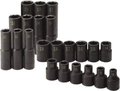 SK - 22 Piece 1/2" Drive Standard Deep Impact Socket Set - 6 Points, 8 to 19mm, Metric Measurement Standard - Eagle Tool & Supply