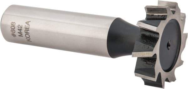 Interstate - 1" Diam x 1/4" Face Width, Cobalt, 12 Teeth, Shank Connection Woodruff Keyseat Cutter - Uncoated, 2-1/4" OAL x 1/2" Shank, Staggered Teeth, ANSI 808, Old Standard 15 - Eagle Tool & Supply
