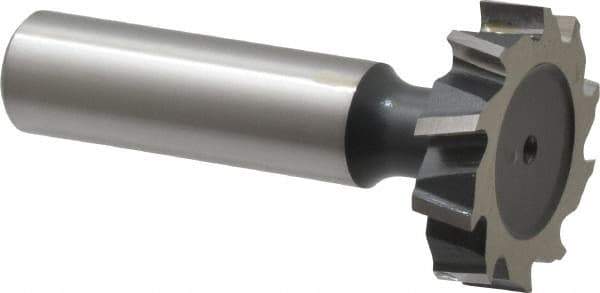 Interstate - 1-1/8" Diam x 1/4" Face Width, High Speed Steel, 12 Teeth, Shank Connection Woodruff Keyseat Cutter - Uncoated, 2-1/4" OAL x 1/2" Shank, Staggered Teeth, ANSI 809, Old Standard 18 - Eagle Tool & Supply