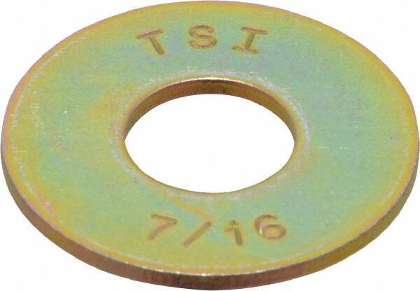 Made in USA - 7/16" Screw, Grade 8 Alloy Steel USS Flat Washer - 0.495" ID x 1.28" OD, 0.104" Thick, Zinc Yellow Dichromate Finish - Eagle Tool & Supply