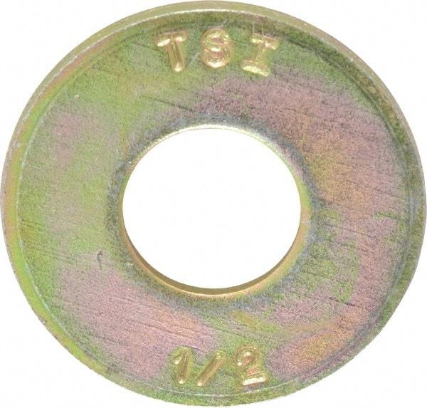 Made in USA - 1/2" Screw, Grade 8 Alloy Steel USS Flat Washer - 0.557" ID x 1.405" OD, 0.132" Thick, Zinc Yellow Dichromate Finish - Eagle Tool & Supply