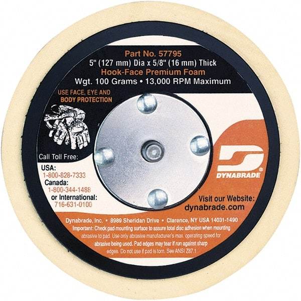 Dynabrade - 5" Diam Disc Backing Nonvacuum Replacement Pad - Soft Density, 13,000 RPM - Eagle Tool & Supply