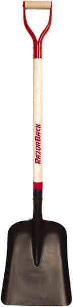 Razor-Back - 14-1/2" High x 11-1/2" Wide Square Steel Scoop - 34" Long Wood D-Grip Handle, No Step - Eagle Tool & Supply