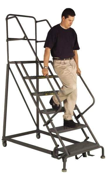 TRI-ARC - 90" 6 Step Ladder - Slope Ladder, 450 Lb Capacity, 60" Platform Height, 34" Base Width x 66" Depth, Perforated Tread - Eagle Tool & Supply