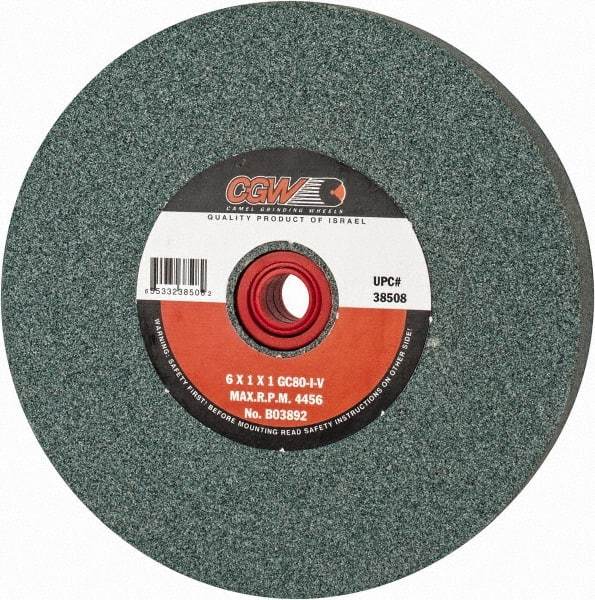 Camel Grinding Wheels - 80 Grit Silicon Carbide Bench & Pedestal Grinding Wheel - 6" Diam x 1" Hole x 1" Thick, 4456 Max RPM, I Hardness, Medium Grade , Vitrified Bond - Eagle Tool & Supply