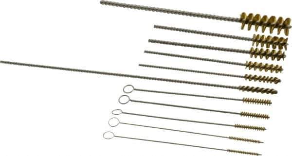 PRO-SOURCE - 11 Piece Brass Hand Tube Brush Set - 3/4" to 1-1/2" Brush Length, 4" OAL, 0.034" Shank Diam, Includes Brush Diams 1/4", 5/16", 3/8", 1/2" & 3/4" - Eagle Tool & Supply