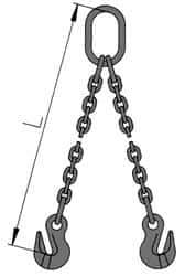 Pewag - 5' Long, 20,800 Lb Basket Capacity, 20,800 Lb Vertical Capacity, Alloy Steel Web Sling - DOG Chain Sling, 1/2" Diam Chain, Silver (Color), with 2 Grab Hooks & Master Link - Eagle Tool & Supply