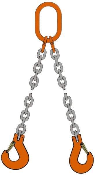 Pewag - 10' Long, 20,800 Lb Basket Capacity, 20,800 Lb Vertical Capacity, Alloy Steel Web Sling - DOS Chain Sling, 1/2" Diam Chain, Silver (Color), with 2 Sling Hooks & Master Link - Eagle Tool & Supply