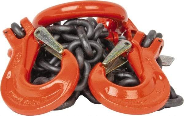 Pewag - 5' Long x 10" Wide, 15,200 Lb Basket Capacity, 15,200 Lb Vertical Capacity, Alloy Steel Web Sling - DOS Chain Sling, 3/8" Diam Chain, Self-Colored, with 2 Sling Hooks & Master Link - Eagle Tool & Supply