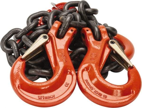 Pewag - 5' Long x 10" Wide, 26,000 Lb Basket Capacity, 26,000 Lb Vertical Capacity, Alloy Steel Web Sling - DOS Chain Sling, 1/2" Diam Chain, Self-Colored, with 2 Sling Hooks & Master Link - Eagle Tool & Supply