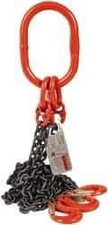 Pewag - 5' Long x 10" Wide, 7,000 Lb Basket Capacity, 7,000 Lb Vertical Capacity, Alloy Steel Web Sling - TOS Chain Sling, 7/32" Diam Chain, Self-Colored, with 3 Sling Hooks & Master Link - Eagle Tool & Supply