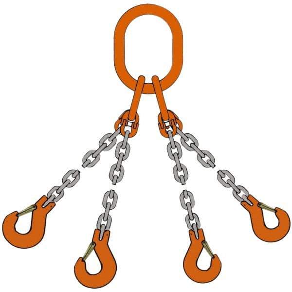 Pewag - 10' Long, 5,500 Lb Basket Capacity, 5,500 Lb Vertical Capacity, Alloy Steel Web Sling - QOS Chain Sling, 7/32" Diam Chain, Silver (Color), with 4 Sling Hooks & Master Link - Eagle Tool & Supply