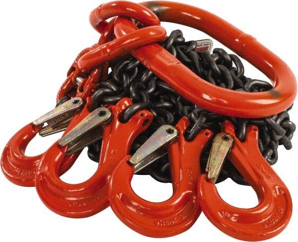 Pewag - 5' Long x 10" Wide, 7,000 Lb Basket Capacity, 7,000 Lb Vertical Capacity, Alloy Steel Web Sling - QOS Chain Sling, 7/32" Diam Chain, Self-Colored, with 4 Sling Hooks & Master Link - Eagle Tool & Supply