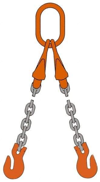 Pewag - 5' Long x 10" Wide, 7,500 Lb Basket Capacity, 7,500 Lb Vertical Capacity, Alloy Steel Web Sling - DOG Chain Sling, 9/32" Diam Chain, Self-Colored, with 2 Grab Hooks, Master Link & 2 Shortening Hooks - Eagle Tool & Supply