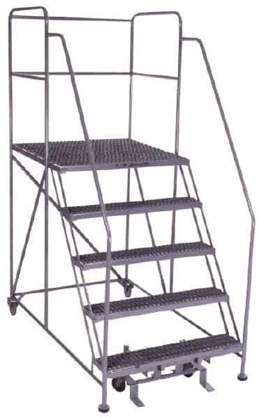 PW Platforms - 5 Step, 86 Inch Overall Height, Grip Strut Tread, Rolling Safety Ladder - 600 Lb. Load Capacity, 50 Inch Platform Height, 40 Inch Base Width x 67 Inch Base Depth - Eagle Tool & Supply