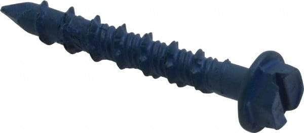 Made in USA - 3/16" Diam, 1-1/4" Length Under Head, Hex Drive, Concrete Screw & Masonry Fastener - Steel, Blue Climaseal Finish, Includes Drill Bit - Eagle Tool & Supply