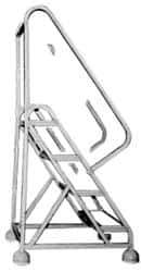 Gillis - 54" 3 Step Ladder - Rolling Steel Office Ladder, 300 Lb Capacity, 30" Platform Height, 24" Base Width x 27" Depth, Rubber Matted - Eagle Tool & Supply