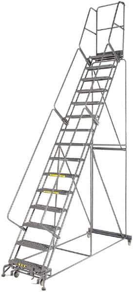 Ballymore - 192" 15 Step Ladder - 350 Lb Capacity, 150" Platform Height, 42" Base Width x 108" Depth, Grip Strut - Eagle Tool & Supply