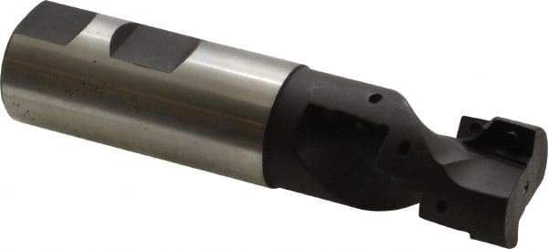 Cutting Tool Technologies - 1" Cut Diam, 1-1/2" Max Depth of Cut, 1" Shank Diam, 4-1/4" OAL, Indexable Square Shoulder Helical End Mill - APKT 1003... Inserts, Weldon Shank, 90° Lead Angle - Eagle Tool & Supply