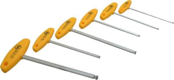Wiha - 6 Piece T-Handle Ball End Hex Key Set - Hex Range 5/32 to 3/8", Chrome Vanadium Molybdenum - Eagle Tool & Supply