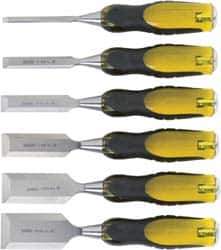 Stanley - 6 Piece Wood Chisel Set - 9" OAL, Bi-Material, Sizes Included 1/4 to 1-1/2" - Eagle Tool & Supply