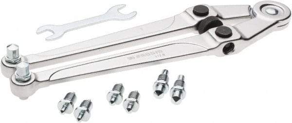 Facom - 25/32" to 4" Capacity, Satin Chrome Finish, Adjustable Face Spanner Wrench - 10-5/8" OAL, 5mm Hook Pin Height - Eagle Tool & Supply