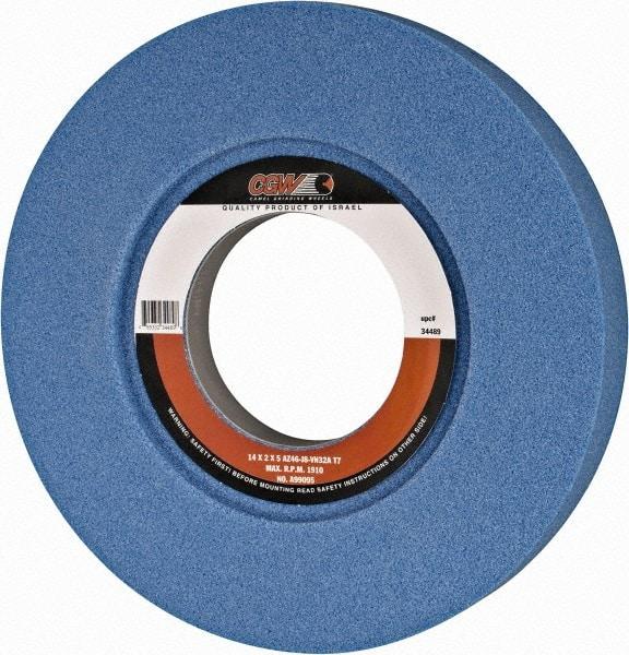 Camel Grinding Wheels - 14" Diam x 5" Hole x 2" Thick, J Hardness, 46 Grit Surface Grinding Wheel - Aluminum Oxide, Type 7, Coarse Grade, 1,910 Max RPM, Vitrified Bond, Two-Side Recess - Eagle Tool & Supply