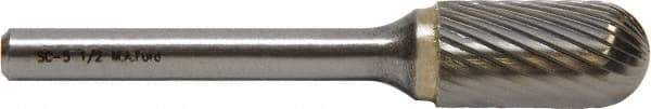 M.A. Ford - 4.8mm Cut Diam, 3mm Shank Diam, Cylinder with Radius Head Double Cut Burr - Carbide, Radius End, 12.7mm LOC, 38mm OAL - Eagle Tool & Supply