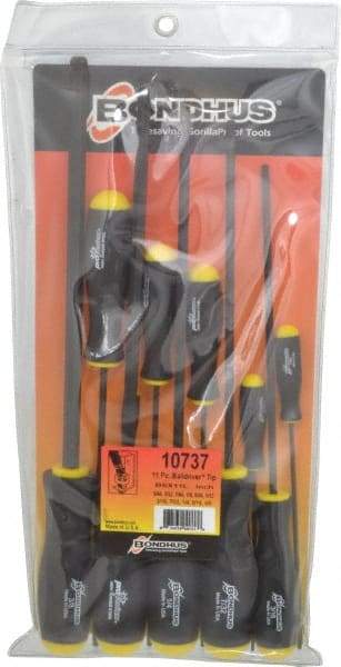 Bondhus - 11 Piece, 5/64 to 3/8" Ball End Hex Driver Set - Comes in Vinyl Pouch - Eagle Tool & Supply