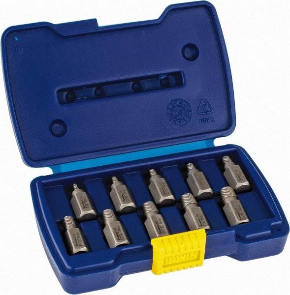 Irwin Hanson - 10 Piece Spiral Flute Screw Extractor Set - Screw Range 1/8 to 13/32" - Eagle Tool & Supply