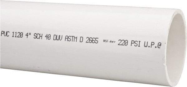 Made in USA - 4" Pipe, 5' Long PVC Unthreaded Plastic Pipe Nipple - 220 Max psi, 4" ID x 4-1/2" OD, Schedule 40, White - Eagle Tool & Supply