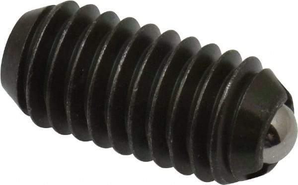 Vlier - 3/8-16, 0.188" Ball Diam, 0.8" Body Length, 0.048" Max Ball Reach, Threaded Ball Plunger - Steel Body, Stainless Steel Ball, 5 Lb Initial End Force, 10 Lb Final End Force - Eagle Tool & Supply