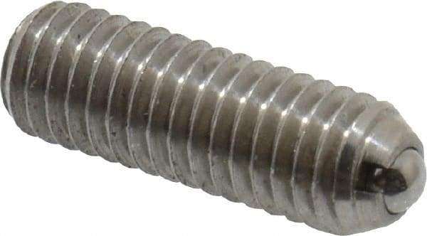 Vlier - 10-32, 0.094" Ball Diam, 0.57" Body Length, 0.025" Max Ball Reach, Threaded Ball Plunger - Stainless Steel Body, Stainless Steel Ball, 1.5 Lb Initial End Force, 3 Lb Final End Force - Eagle Tool & Supply