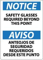 NMC - "Notice - Safety Glasses Required Beyond This Point", 14" Long x 10" Wide, Aluminum Safety Sign - Rectangle, 0.04" Thick, Use for Accident Prevention - Eagle Tool & Supply