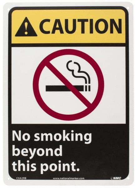 NMC - "Caution - No Smoking Beyond This Point", 14" Long x 10" Wide, Rigid Plastic Safety Sign - Rectangle, 0.05" Thick, Use for Accident Prevention - Eagle Tool & Supply