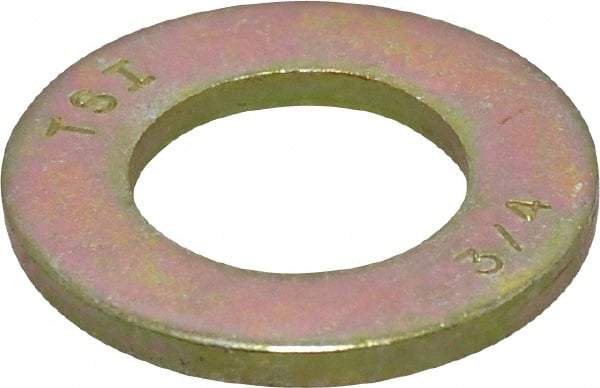Value Collection - 3/4" Screw, Grade 8 Steel SAE Flat Washer - 13/16" ID x 1-1/2" OD, 9/64" Thick, Zinc Yellow Dichromate Finish - Eagle Tool & Supply