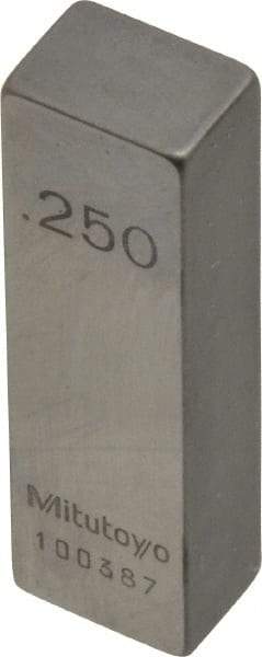 Mitutoyo - 0.25" Rectangular Steel Gage Block - Accuracy Grade AS-1, Includes Certificate of Inspection - Eagle Tool & Supply