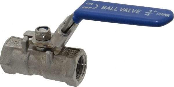 Value Collection - 1/4" Pipe, Standard Port, Stainless Steel Standard Ball Valve - 1 Piece, Inline - One Way Flow, FNPT x FNPT Ends, Lever Handle, 400 WOG - Eagle Tool & Supply