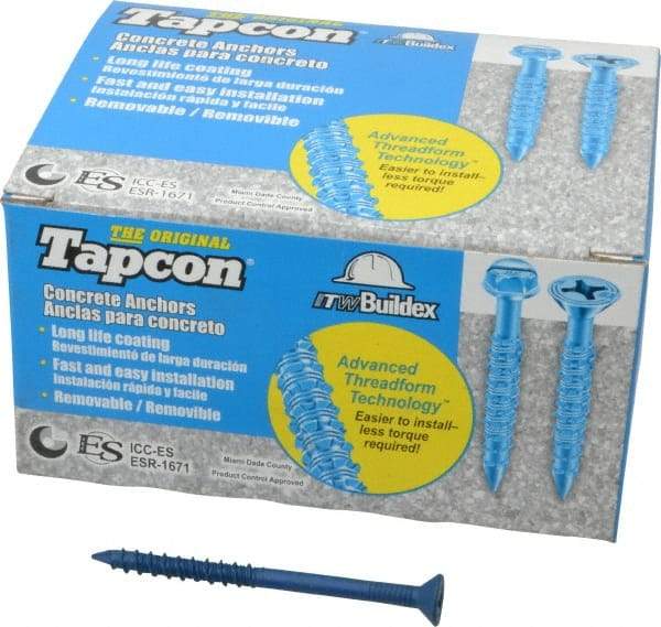 Made in USA - 1/4" Diam, 3-1/4" OAL, Phillips Drive, Concrete Screw & Masonry Fastener - Steel, Blue Climaseal Finish, Includes Drill Bit - Eagle Tool & Supply