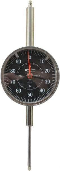 TESA Brown & Sharpe - 2" Range, 0-100 Dial Reading, 0.001" Graduation Dial Drop Indicator - 3" Dial, 0.1" Range per Revolution, Revolution Counter - Eagle Tool & Supply