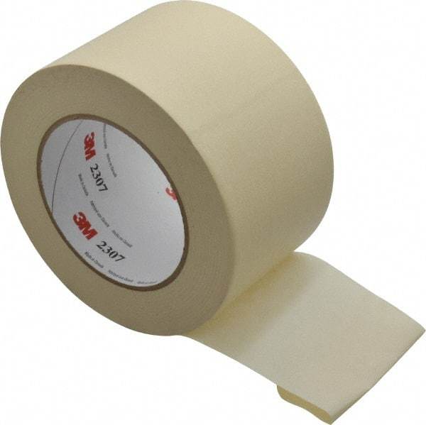 3M - 3" Wide x 60 Yd Long Tan Paper Masking Tape - Series 2307, 5.2 mil Thick, 23 In/Lb Tensile Strength - Eagle Tool & Supply