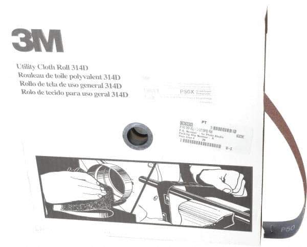 3M - 1-1/2" x 50 Yd 50 Grit Aluminum Oxide Cloth Roll - Coarse Grade, X Weighted Backing - Eagle Tool & Supply