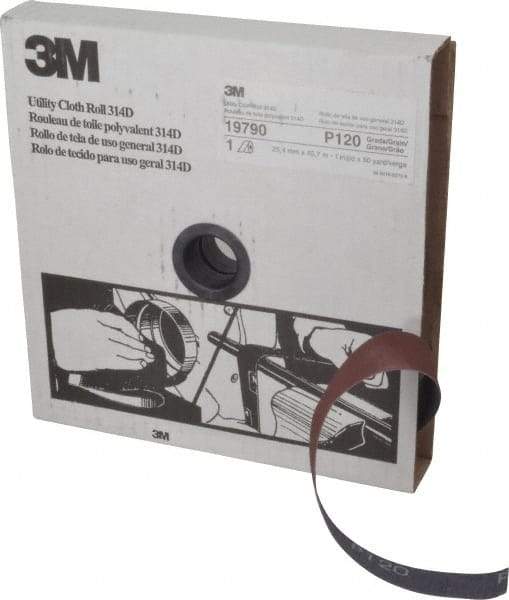 3M - 1" x 50 Yd 120 Grit Aluminum Oxide Cloth Roll - Fine Grade, J Weighted Backing - Eagle Tool & Supply